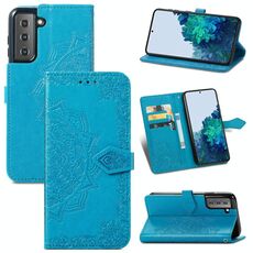 Per Samsung Galaxy S22 5G Mandala Flower Guffing Hampt Horizontal flip custodia in pelle con supporto e carte Slot & Portafoglio e cordino (blu)