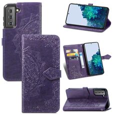 Per Samsung Galaxy S22 5G Mandala Flower goffrato in pelle orizzontale in pelle orizzontale con supporto e carta Slot & Portafoglio e cordino (viola)