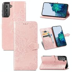 Per Samsung Galaxy S22 5G Mandala Flower Gembito in pelle orizzontale in pelle orizzontale con titolare e carte Slot & Portafoglio e cordino (oro rosa)