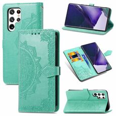 Per Samsung Galaxy S22 Ultra 5G Mandala Flower Gemping orizzontale flip custodia in pelle con supporto e carte Slot & Portafoglio e cordino (verde)