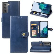 Per Samsung Galaxy S22 5G Cassa del telefono in pelle di colore solido (blu)