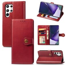 Per Samsung Galaxy S22 Ultra 5G Custodia in pelle massello di colore solido (rosso)