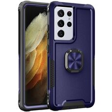 Per Samsung Galaxy S21 Ultra 5G 3 in 1 PC + Cassa del telefono TPU con porta anello (blu navy)