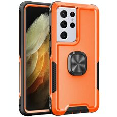 Per Samsung Galaxy S21 Ultra 5G 3 in 1 PC + Custodia per telefono TPU con supporto ad anello (arancione)