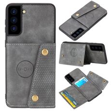 Per Samsung Galaxy S22 5G Doppio fibbia PU + TPU Cassa del telefono magnetico (grigio)