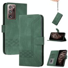 Per Samsung Galaxy S21 Ultra 5G Pelle cubica Sento Cassa del telefono in pelle flip (verde scuro)