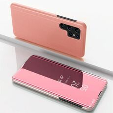 Per Samsung Galaxy S22 Ultra 5G Plated Specchio Placcato Custodia in pelle flip orizzontale con supporto (oro rosa)