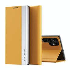 Per Samsung Galaxy S22 Ultra 5G laterale collegata elettroplatata multipla a flip ultra-sottile con supporto (giallo)