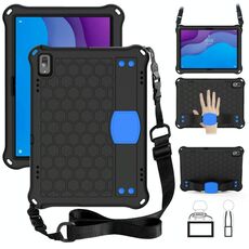 Per Lenovo TAB M10 TB-X505X / F Design a nido d'ape EVA + PC Materiale PC Quattro angoli Anti cadere Shell protettiva piatta con cinturino (nero + blu)