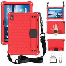 Per Lenovo Smart Tab M10 TB-605F Design a nido d'ape + Materiale PC + Materiale PC Quattro angolo Anti Caduta piatta di protezione piatta con cinturino (rosso + nero)