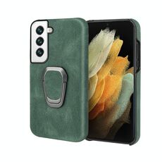 Cassa del telefono PU del supporto per anello per Samsung Galaxy S22 5G (verde scuro)