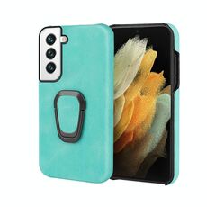 Cassa del telefono PU del supporto per anello per Samsung Galaxy S22 5G (verde della menta)