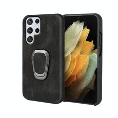 Cassa del telefono PU Supporto per Samsung Galaxy S22 Ultra 5G (nero)