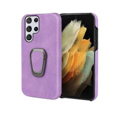 Cassa del telefono PU del supporto per anello per Samsung Galaxy S22 Ultra 5G (viola)
