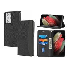 Per Samsung Galaxy S21 Ultra 5G Texture Texture Stitching Magnetic orizzontale flip in pelle PU con supporto e carte Slot & Portafoglio e cordino (nero)