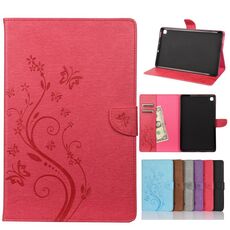 Per Samsung Galaxy Tab S6 Lite / P610 Butterfly Flower Embossing Pattern Caso di cuoio flip orizzontale con supporto e carte Slot e portafoglio (Magenta)