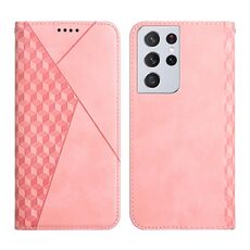 Per Samsung Galaxy S21 Ultra 5G Diamond Pattern Splicing Skin Feel custodia a flip orizzontale magnetica con slot e supporto per carte e portafoglio (oro rosa)