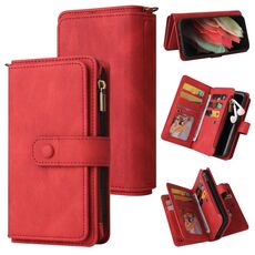 Per Samsung Galaxy S21 Ultra 5G Sensazione della pelle PU + TPU Custodia in pelle flip orizzontale con supporto e 15 carte Slot & Portafoglio e cerniera Pocket & Lanyard (rosso)