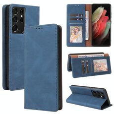 Per Samsung Galaxy S21 Ultra 5G Semplice chiusura di aspirazione in pelle orizzontale in pelle flip con supporto e slot per schede e portafoglio (blu)