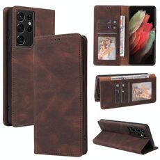 Per Samsung Galaxy S21 Ultra 5G Semplice chiusura di aspirazione in pelle orizzontale in pelle flip con supporto e carta Slot & Portafoglio (Brown)