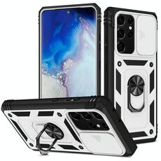 Per Samsung Galaxy S21 Ultra 5G Coperchio fotografica scorrevole Design Design TPU + PC Cassa protettiva con supporto rotante a 360 gradi e slot per schede (bianco + nero)