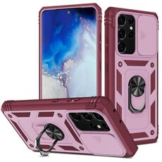 Per Samsung Galaxy S21 Ultra 5G Coperchio fotografica scorrevole Design Design TPU + PC Cassa protettiva con supporto rotante a 360 gradi e slot per schede (rosa + rosso scuro)