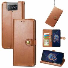 Per Asus Zenfone 8 flip Color Pelle Fibbia in pelle con fibbia in pelle con cordino e cornice fotografica e slot per carte e portafoglio e portafoglio (Brwon)