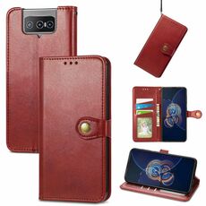 Per Asus Zenfone 8 Flip Color In Pelle Custodia in pelle con fibbia in pelle con cordino e cornice e slot per schede e portafoglio e portafoglio e funzione (rosso)