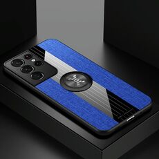 Per Samsung Galaxy S21 Ultra 5G Xinli Cuciture Textue Textue Cassa protettiva in TPU antiurto con supporto ad anello (blu)