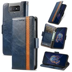 Per Asus Zenfone 8 Flip Caseneo Business Business Splific Dual Bickle Magnetic Fibbia orizzontale Flip PU Custodia in pelle con supporto e carte Slot & Portafoglio (blu)