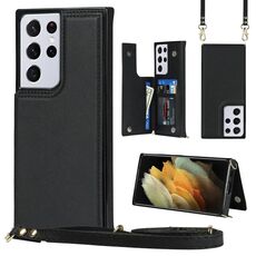 Per Samsung Galaxy S21 Ultra 5G Cross-Body Square Doppia Fibbia Flip Scheda Borsa TPU + Custodia PU con slot per schede e portafoglio e foto e cinturino (nero)