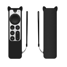 Custodia protettiva del silicone di forma delle orecchie del gatto per la TV di Apple TV 4K 4th Siri Remote Controller (nero)