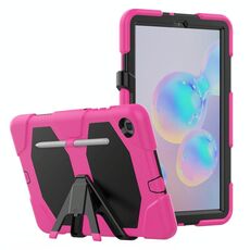 Per Samsung Galaxy Tab S6 Lite P610 Custodia protettiva antiurto in silicone colorato + PC con supporto e slot per penna (rosa rossa)