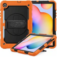 Per Samsung Galaxy Tab S6 Lite P610 Custodia protettiva antiurto in silicone colorato + PC con supporto e tracolla, tracolla e slot per penna (arancione)