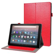 Per Amazon Kindle Fire HD 10 2021 Business Business Horizontal flip custodia in pelle PU con supporto a due pieghevoli e slot per schede e slot a penna (rosso)