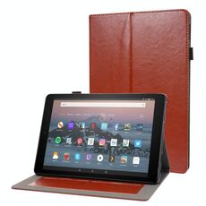 Per Amazon Kindle Fire HD 10 2021 Business Horizontal flip custodia in pelle PU con supporto a due pieghevoli e slot per schede e slot a penna (marrone)