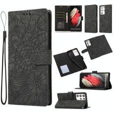 Per Samsung Galaxy S21 Ultra 5G Skin Selfise Gamborsa Giamina in pelle orizzontale in pelle orizzontale con titolare e carte Slot & Portafoglio e cordino (nero)