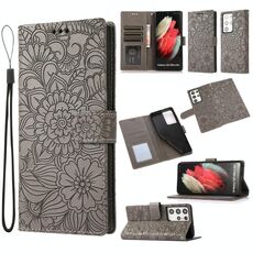 Per Samsung Galaxy S21 Ultra 5G Skin Self Joised Glox Sunflower Horizontal Pelle Custodia in pelle con supporto e carte Slot & Portafoglio e cordino (grigio)
