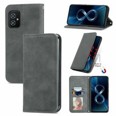 Per Asus Zenfone 8 ZS590KS Pelle retrò Sensazione Business Business Magnetic Horizontal Case flip in pelle con supporto e carte Slot & Portafoglio e cornice fotografica (grigio)