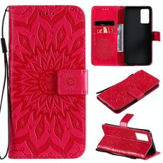 Per Vivo V21 Sun Embossing Pattern Caso in pelle flip orizzontale con slot e supporto per carte e portafoglio e cordino (rosso)