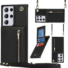 Per Samsung Galaxy S21 Ultra 5G Cross-Body Zipper Square TPU + PU Custodia posteriore con supporto e carte Slot & Portafoglio e cinturino (nero)