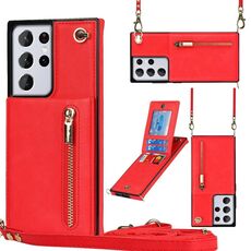 Per Samsung Galaxy S21 Ultra 5G Cross-Body Zipper Square TPU + PU Custodia posteriore con supporto e carta Slot & Portafoglio e cinturino (rosso)