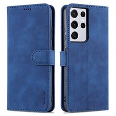 Per Samsung Galaxy S21 Ultra 5G Azns Skin Self Senti Texture di vitello Custodia in pelle flip orizzontale con slot per schede e portafoglio e portafoglio (blu)