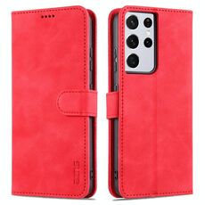 Per Samsung Galaxy S21 Ultra 5G Azns Skin Feel custodia in cuoio orizzontale in pelle orizzontale con slot e supporto per carte e portafoglio (rosso)