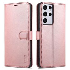 Per Samsung Galaxy S21 Ultra 5G Azns Pelle Sensazione della pelle di vitello Caso orizzontale in pelle flip orizzontale con slot e supporto per carte e portafoglio (oro rosa)