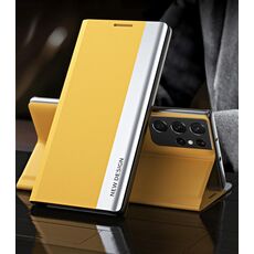 Per Samsung Galaxy S21 Ultra 5G laterale collegata elettroplatata multipla a flip ultra-sottile con supporto (giallo)