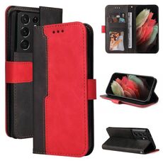 Per Samsung Galaxy S21 Ultra 5G Business Stitching-Color Color Horizontal Flip Custodia in pelle PU con supporto e carta Slot e cornice fotografica (rosso)
