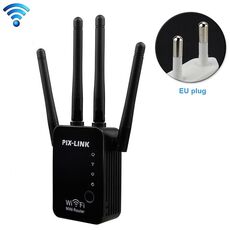 Ripetitore router wireless Smart WiFi con 4 antenne WiFi, specifica spina: spina europea (nera)