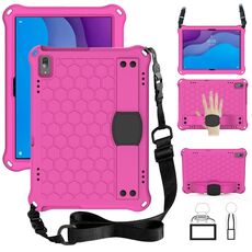 Per Lenovo TAB M10 TB-X505X / F Design a nido d'ape + Materiale PC + PC Materiale quattro angolo Caduta piatta conchiglia di protezione piatta con cinturino (rosa rossa + nero)