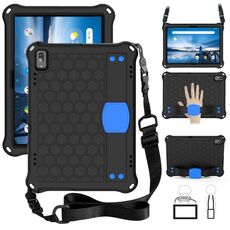 Per Lenovo Smart Tab M10 TB-605F Design a nido d'ape + Materiale PC + PC Materiale quattro angolo Anti caduta piatto protettivo con cinturino (nero + blu)